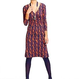 Boden Orange/Blue Faux Wrap Midi Jersey Dress Geometric Print Women's Size 6P